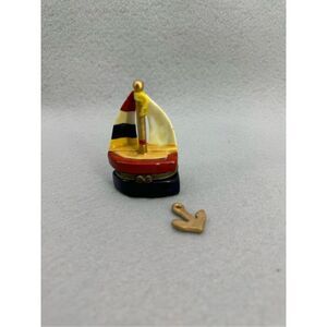 Vintage Ceramic Sailboat Trinket Box with Charm